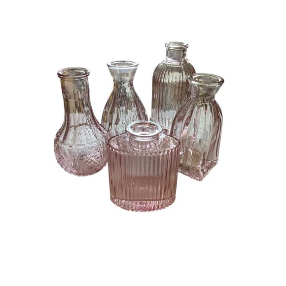 Pink Glass Bud Vases Set Of 5 - Picture 1 of 7